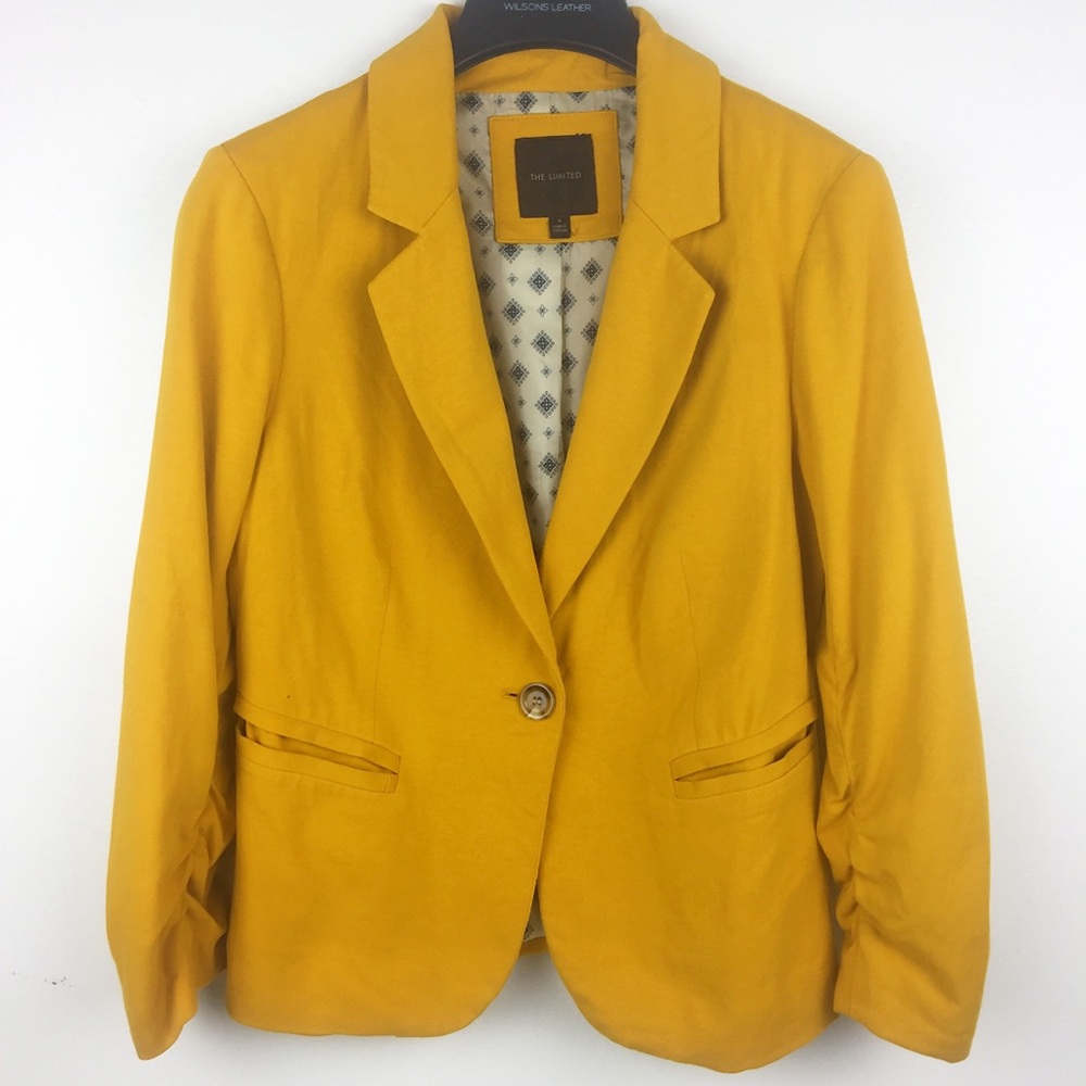 The Limited Yellow Ruched Sleeve Blazer